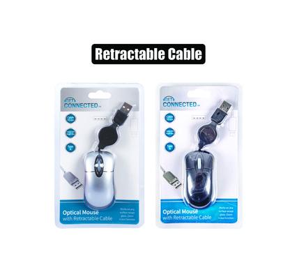 Computer mouse mini w/retractable cable