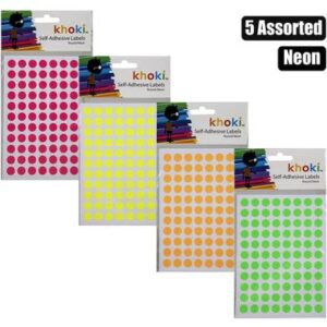 Labels self adhesive neon round asstd