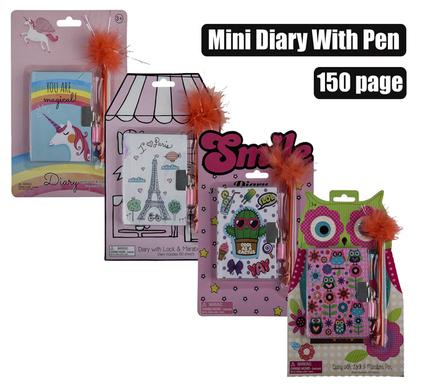Novelty girl diary w/lock & pen 150pg