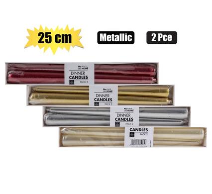 Candle tapered 25cm 2pc metal asstd