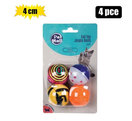 Pet cat toy balls asstd 4cm pk-4