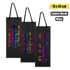 Gift-bag ppr wine eng words 13x35cm blk