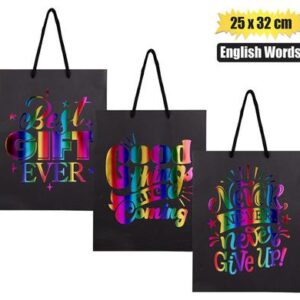 Gift-bag ppr eng words lrg 25x32cm black