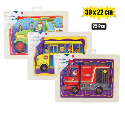 Puzzle wood tray asstd 30x22cm 25pc