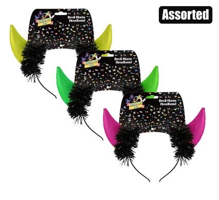 Dress up headband devil horns asstd